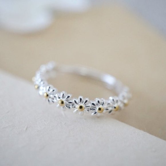 Sterling Silver Tiny Daisy Adjustable Ring